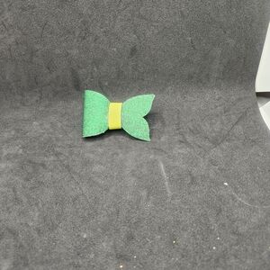 Hand Crafted Green Glitter Hair Bow with Yellow Accent Faux Leather